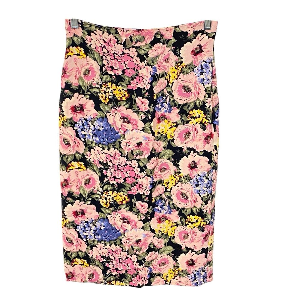 Rebecca Taylor garden party Pencil Midi Floral Skirt Black Size 2 xs Stretch